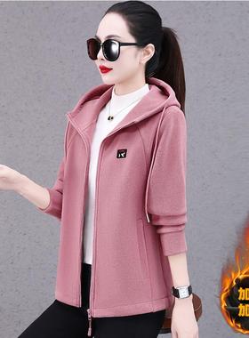 连帽卫衣女加绒加款厚秋冬季224新爆款尚洋气女士时拉链开衫08429