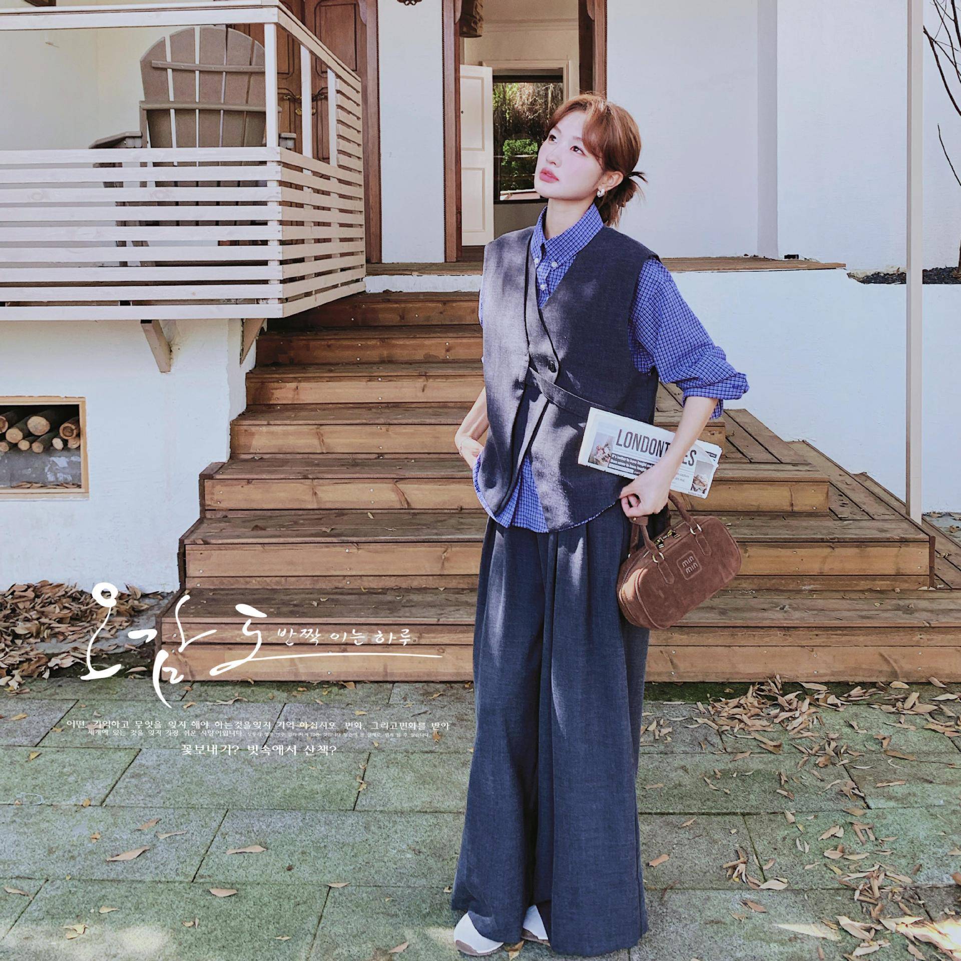 韩西装新马甲衬衫阔C137-825腿裤套装女2025秋系季款又酷又飒高级