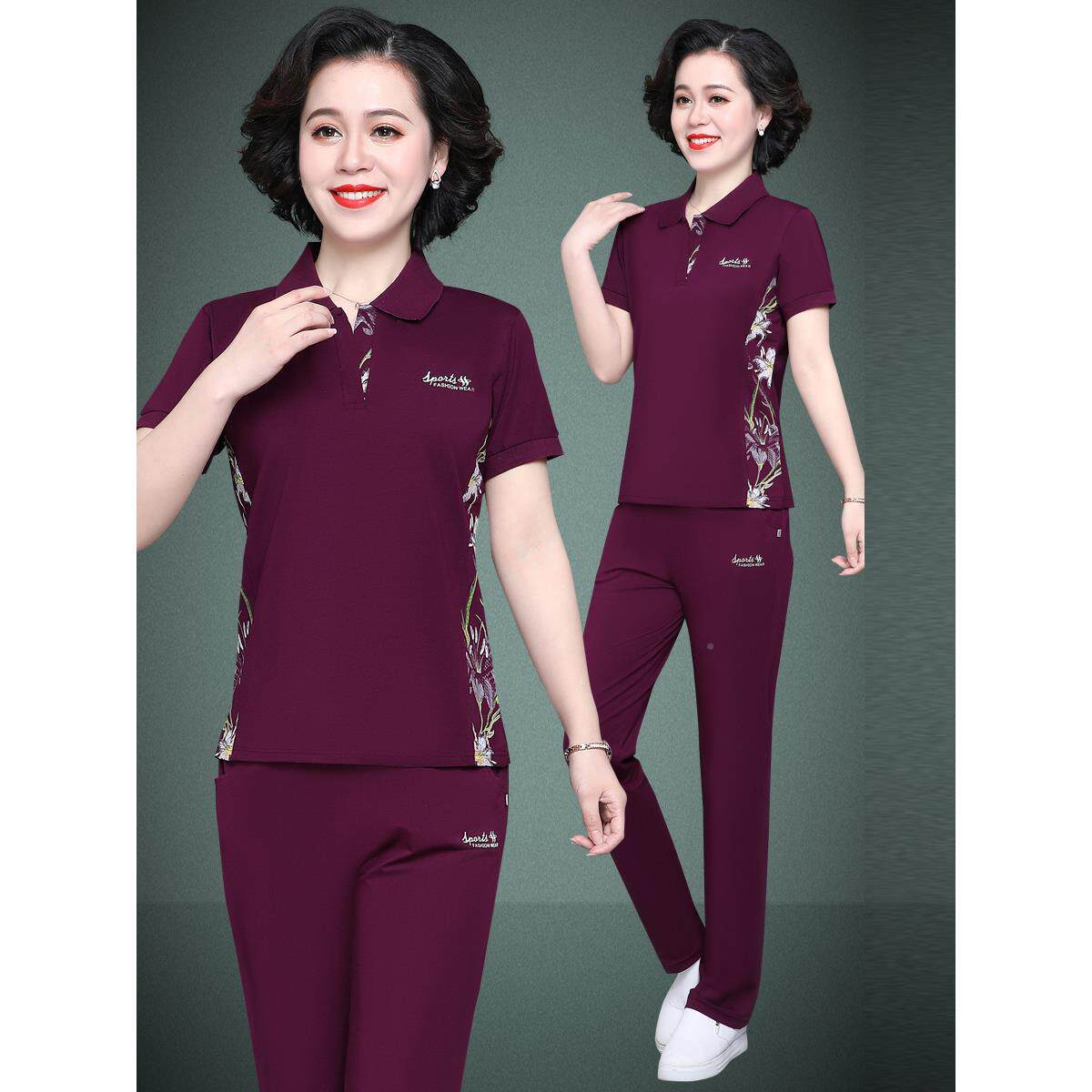 中老年女装夏装奶奶短装纯棉休闲动服装套中年79419613妈妈洋运气