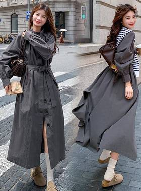 深灰色高级感排扣立领风衣外套女单2收025B191-B66秋闲季韩系休腰