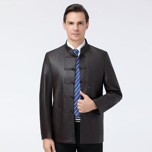 外中老年男士 爸爸皮皮1919 新款 C衣年秋冬季 纯色真盘扣绵克羊皮