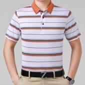 恤衫 中年男装 新款 冰丝百搭上衣 男纹短19012 式 休闲条袖 夏季 时尚