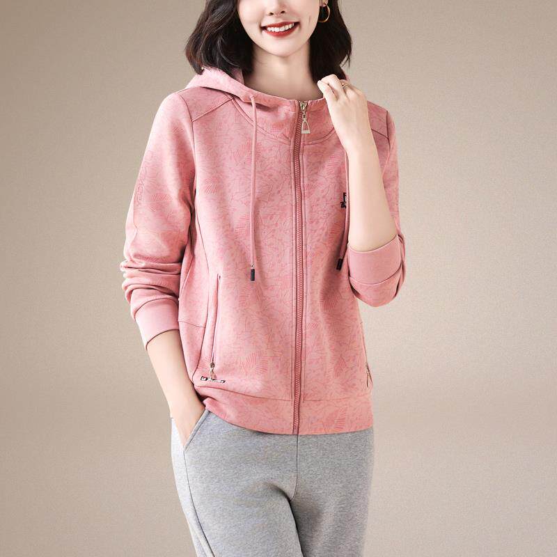 宽卫松连XFT帽韩版女春秋新款休百搭上衣秋衣季帽衫薄款显粉色外