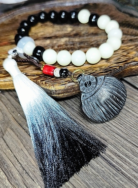 羊角吊坠孔明扇法器扇子挂饰精雕太极八卦钥匙扣男女饰品手持把玩