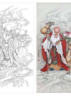 初学者临摹白描底稿国画工笔画
