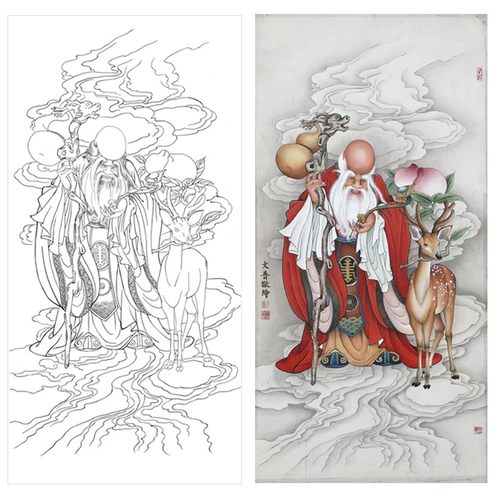 初学者临摹白描底稿国画工笔画