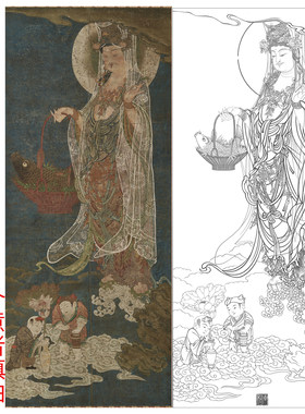 工笔画打印白描底稿竖幅人物鱼篮观音菩萨高清板绘初学者临摹勾线