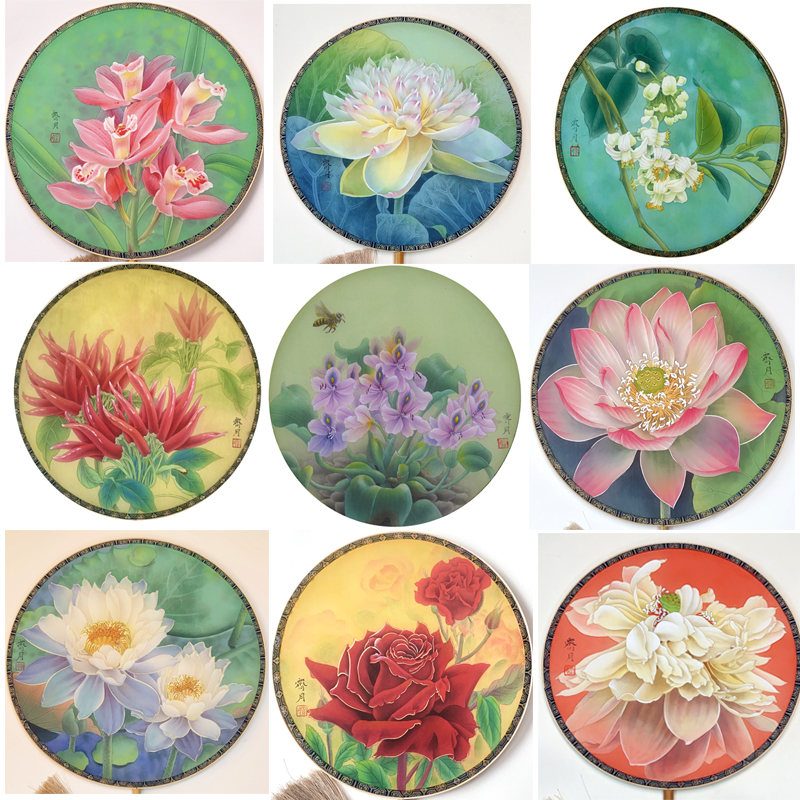 工笔画打印白描底稿圆形扇面