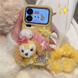 适用小米17/15可爱毛绒饼饼手机壳红米K80新款note14pro情侣vivox300/200小众苹果17/16promax秋冬保护套女款