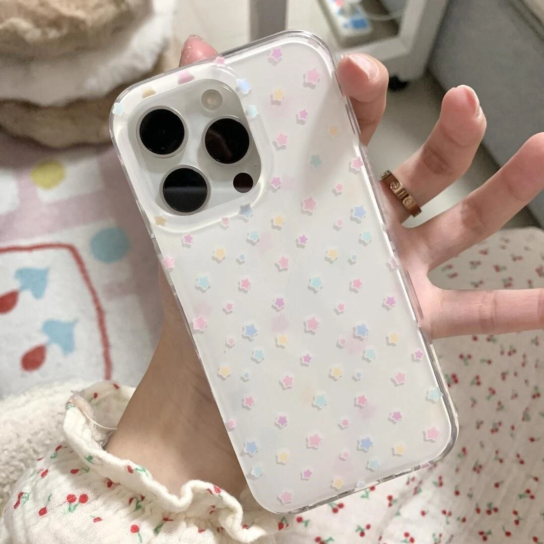 ins满屏彩色星星适用iPhone16/15promax手机壳imd小众苹果14/13/12/11pro高级感pura70小清新华为Mate60/70软