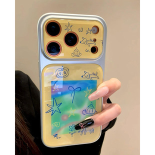 唯美海洋炫彩涂鸦甜品小狗适用苹果16/17promaxins韩系iPhone15pro手机壳创意女款14全包防摔大视窗13保护套