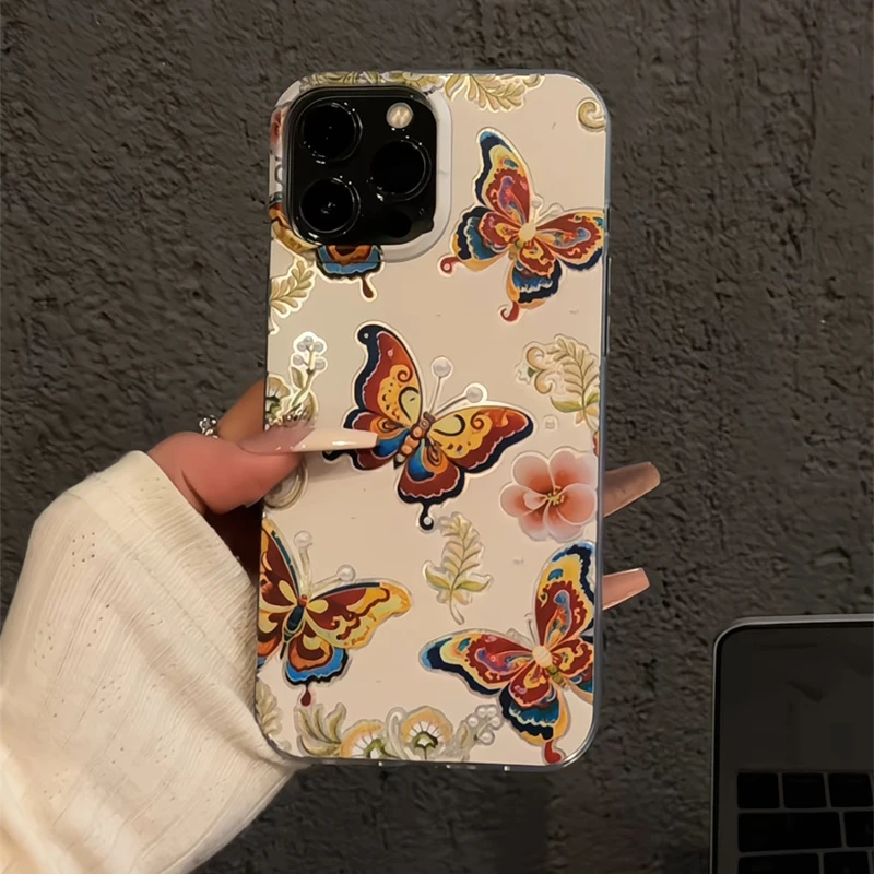 中国风羽纱刺绣蝴蝶IMD适用于iPhone16/15promax卡通14/13/12/11Pro创意华为Pura70Pro可爱小米14/15防摔软壳