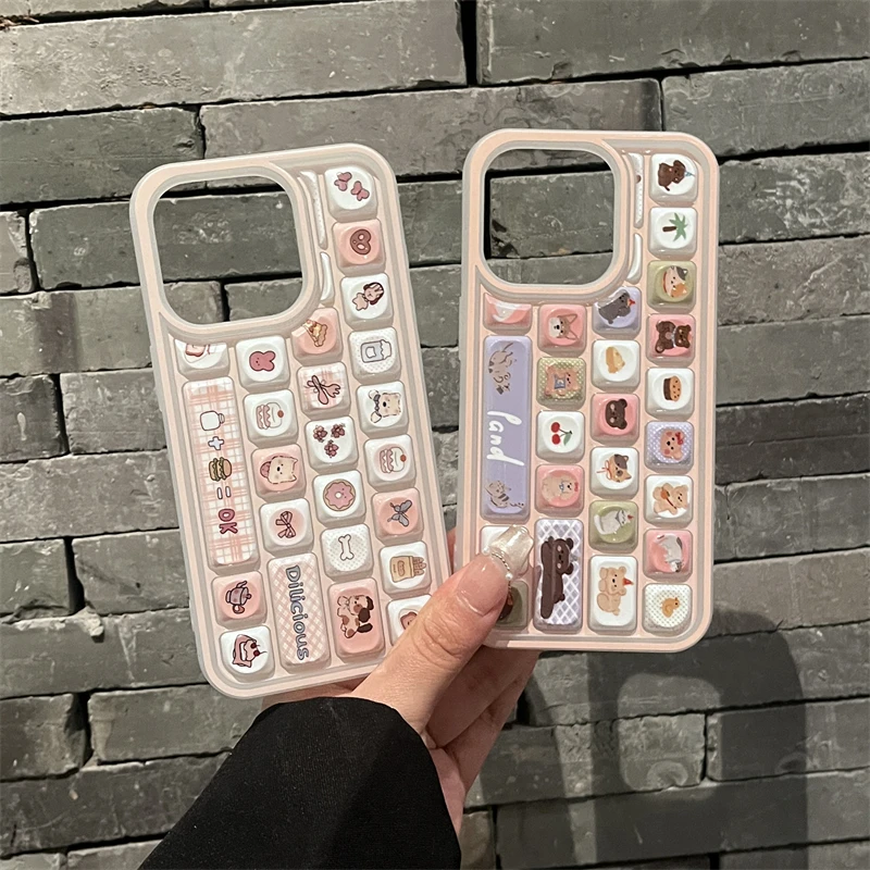 满屏小动物立体键盘壳适用iPhone16创意15promax凯蒂猫苹果14plus小狗熊气球13pro小众12可爱少女11保护套软