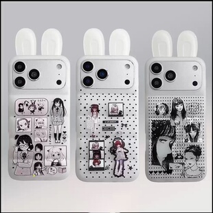 立体兔耳朵羽绒服动漫二次元适用iPhone17ProMax手机壳16PM少女心15Pro小众趣味苹果14/13Pro软壳12保护套女
