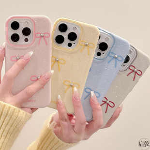 Ins果冻闪粉英文蝴蝶结适用iPhone17手机壳高级感苹果16promax创意15 14plus小众13pro少女心12保护套11软壳