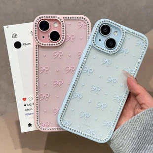 12防摔11保护套软 ins蝴蝶结爱心闪钻壳适用iPhone16promax创意苹果15plus手机壳简约14Pro轻奢风13网红新款