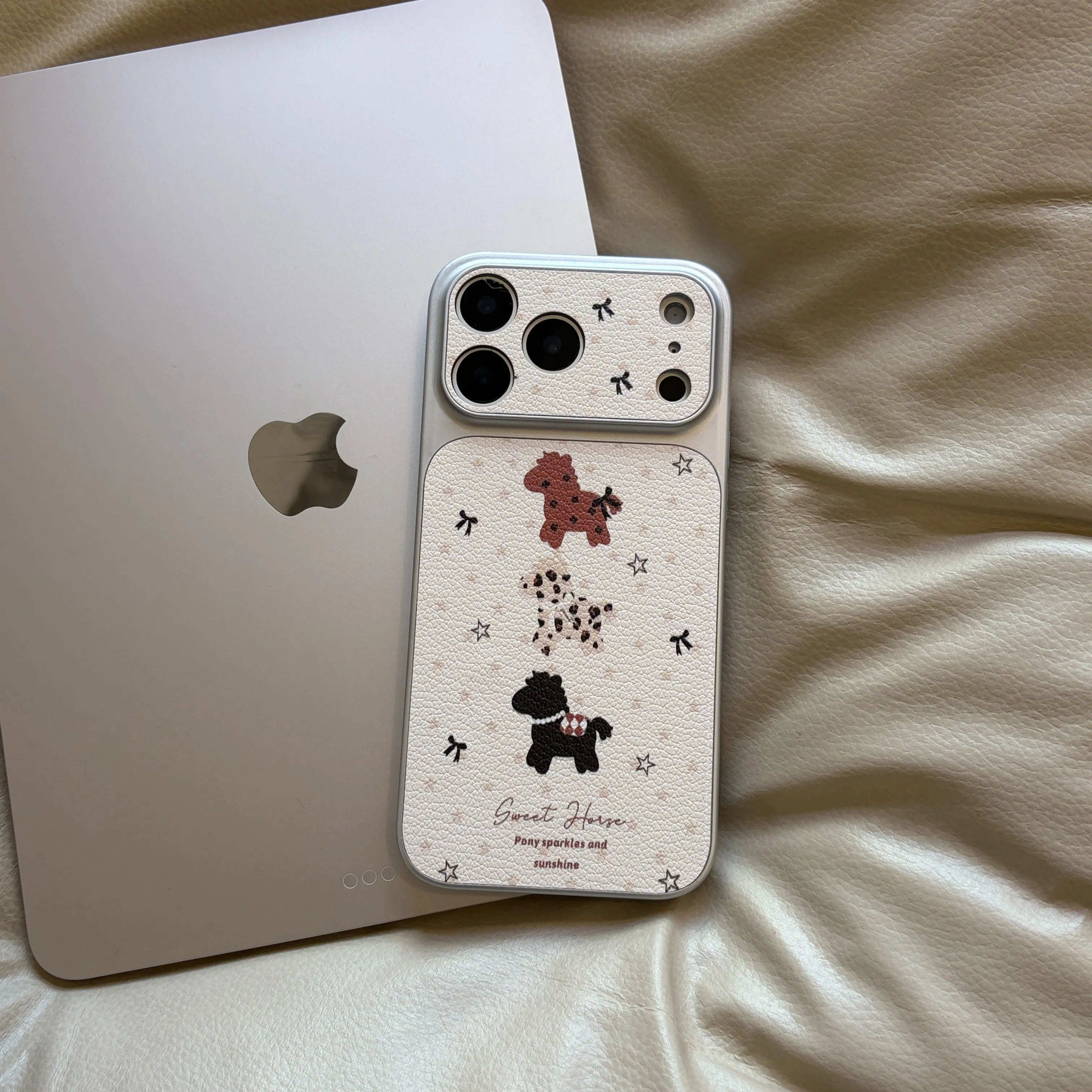 [秒变17大视窗]银边皮纹蝴蝶结星星小马适用iPhone17PROMAX手机壳小众16PM小众ins风小米17华为mate80保护套