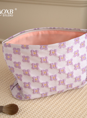 Ins小众化妆包女紫色小花内胆包便携旅行出差护肤品收纳袋洗漱包