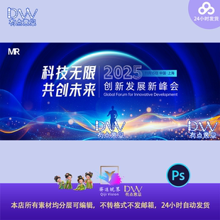 ps蓝色科技无限共创未来创新发展新峰会论坛会议KV主视觉背景展板