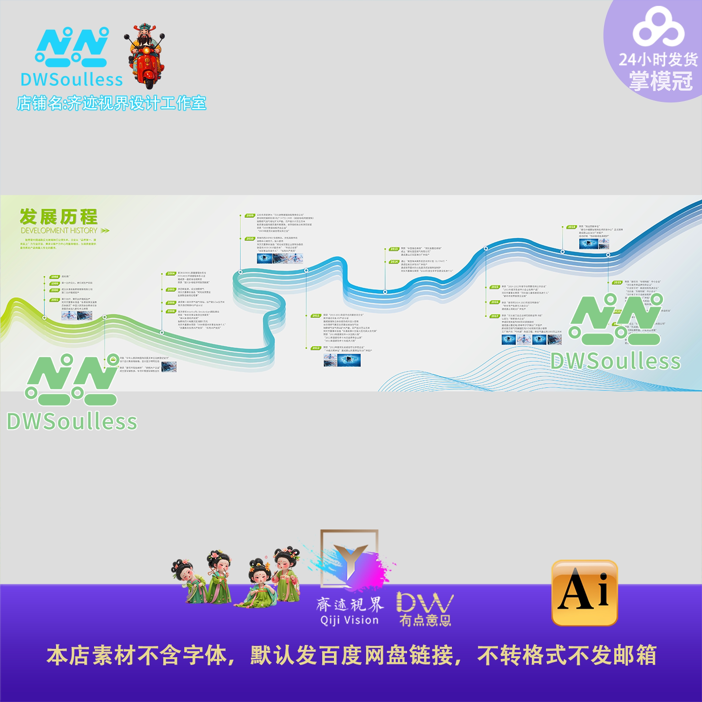 科技简约KV企业公司发展历程时间线设计素材AI文化墙展板喷绘背景图片