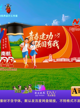 青春毕业季学士帽造型红色大气典礼背景板设计素材AI矢量舞台拱门