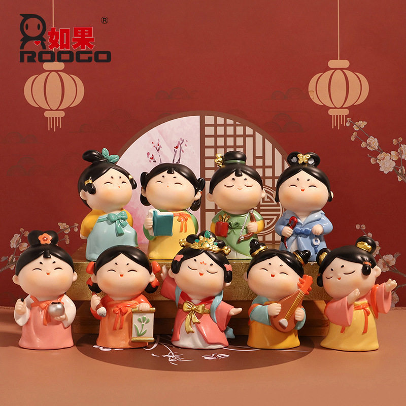 大唐宫廷古风唐八艺盲盒摆件创意国潮古典才女手办少女心桌面摆件