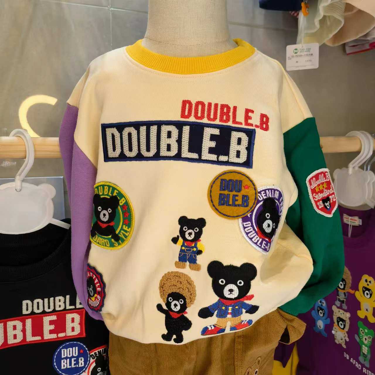 日系潮牌秋冬儿童卫衣卡通徽章刺绣男女套头衫拼接毛圈长袖上衣