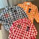 日系潮牌衬衫 纯棉衬衫 长袖 棉麻开衫 男女童三色格子黑熊长袖 26春款