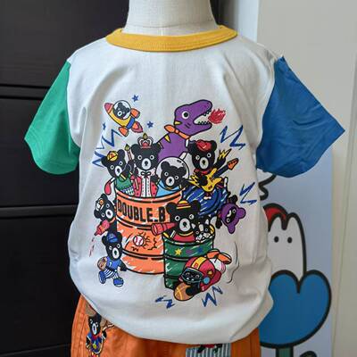 26高定儿童夏季服装 潮牌db黑熊易拉罐画家印花透气纯棉儿童短袖T
