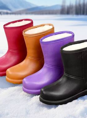 冬季雪地靴女款防滑保暖防水雨鞋洗车厨房加绒防寒棉靴子加厚