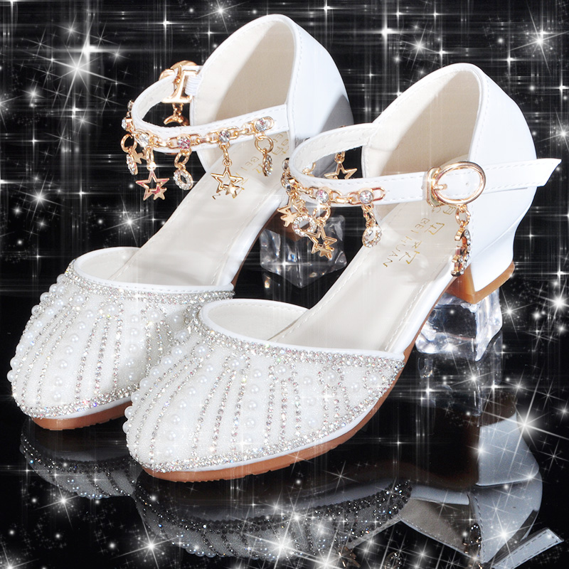 儿童高跟公主鞋女童皮鞋水钻鞋子