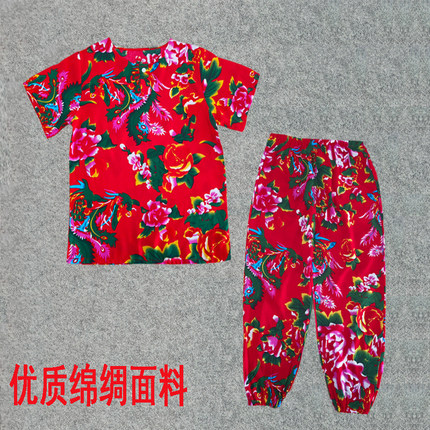 儿童绵绸时尚东北大花布衣服睡衣长袖长裤短袖民族风潮嘻哈舞蹈服
