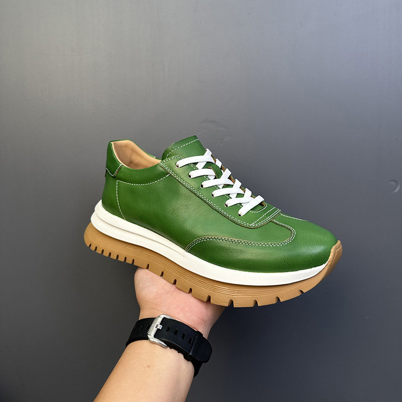 欧洲站潮牌休闲鞋男阿甘鞋复古真皮男士实心底轻奢百搭运动男潮鞋