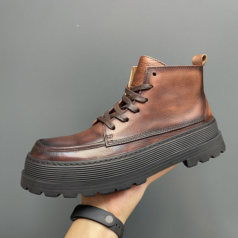 英伦马丁靴男厚底纯皮高帮棉鞋