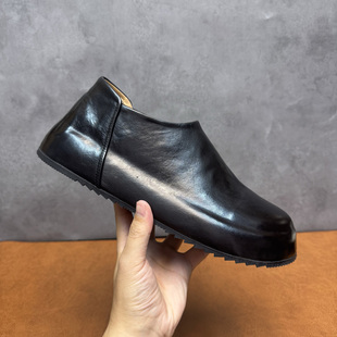 秋季高端水洗马皮男鞋极简舒适透气穆勒鞋男款皮鞋一脚蹬乐福鞋潮