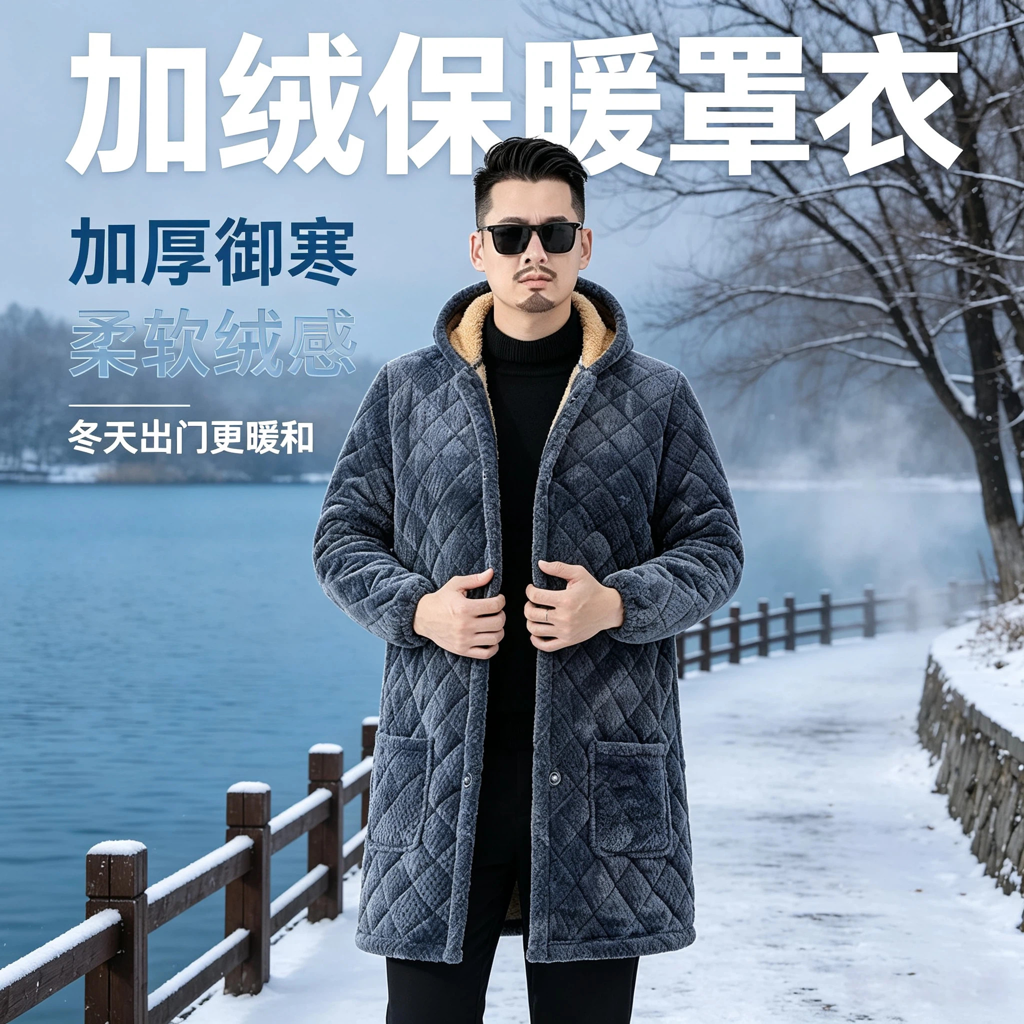 罩衣男款工作服家用时尚保暖厨房干活工作服冬季加绒加厚棉衣外套