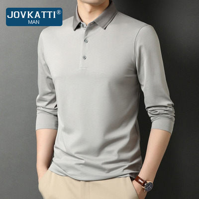 JOVKATTI品牌长袖T恤男士春秋季中年爸爸休闲男装翻领polo衫上衣