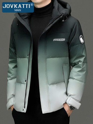 JOVKATTI羽绒服男冬季新款连帽加厚保暖休闲男士冬装渐变色外套潮