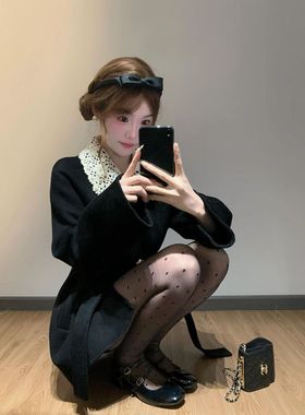 闲适黑域新款韩系慵懒风毛呢外套女冬季学院风小个子黑色呢子上衣