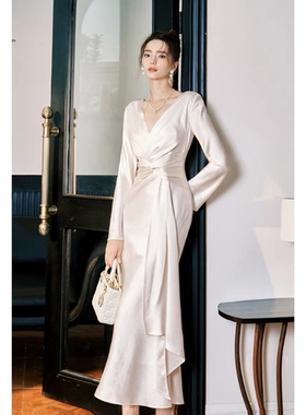 2026早春新款法式高级连衣裙长袖生日气质鱼尾礼服D3239