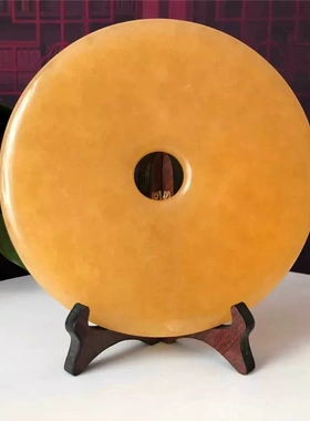 天然米黄玉平安扣耐用装饰摆件