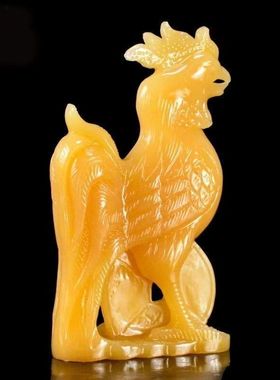 天然米黄玉鸡摆件元宝公鸡金鸡招财风水家居办公室工艺装饰品玄关