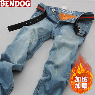 冬季 直筒潮男保暖长裤 新款 韩版 加绒加厚牛仔裤 潮流青年长裤 男修身
