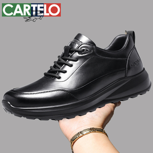 卡帝乐鳄鱼男鞋2025新款秋冬季黑色运动休闲鞋子真皮软底爸爸皮鞋