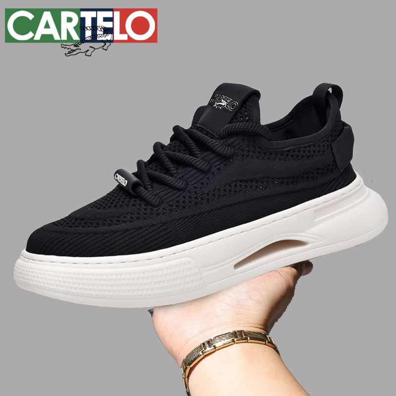 卡帝乐鳄鱼男鞋子2025新款夏季透气网鞋男士运动休闲板鞋飞织网面