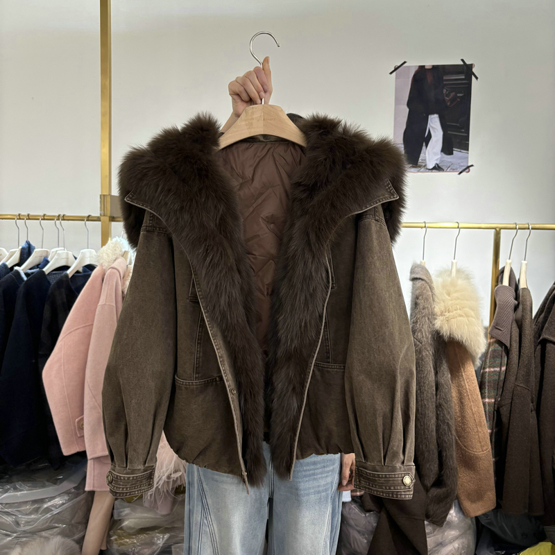 新款轻奢狐狸皮毛皮草鹅绒外套女