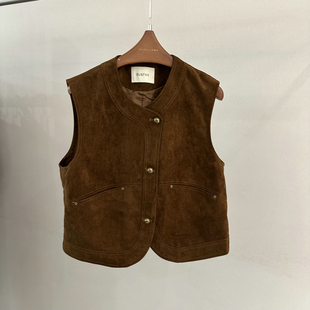 小香麂皮夹克背心女潮 新款 88013Buf复古韩风铜扣无袖 马甲25秋装