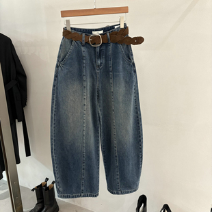 慵懒显瘦高腰系带复古弯刀裤 欧货时尚 新款 25秋装 女egg 直筒裤