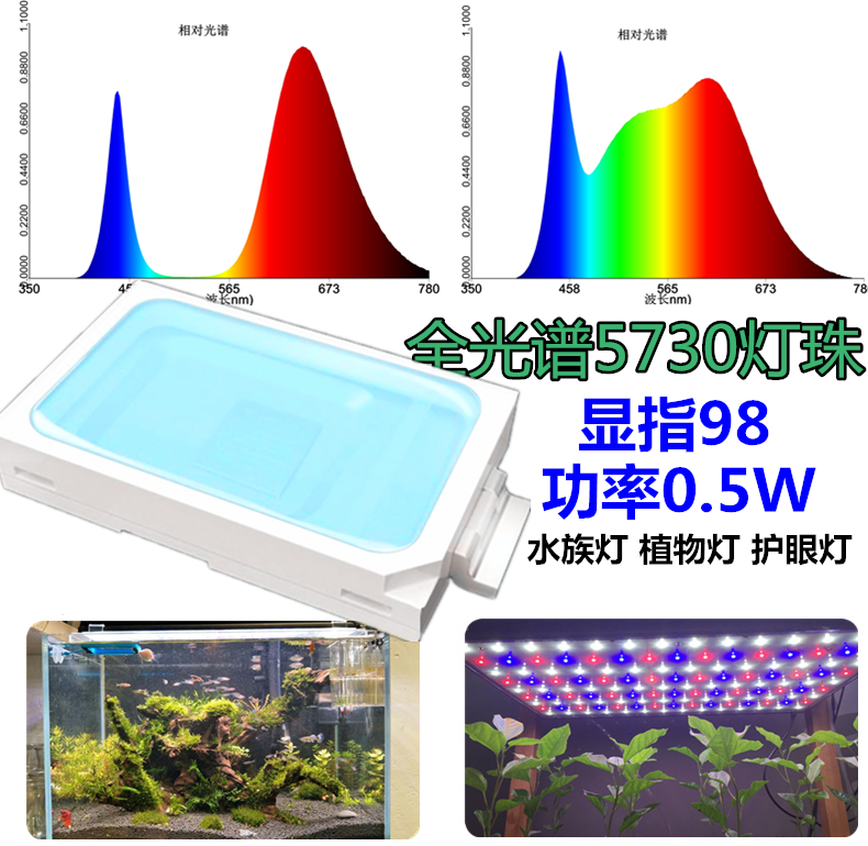 LED贴片5730 2835 5050 3030全光谱高显指植物高亮发光灯珠二极管 电子元器件市场 LED灯珠/发光二级管 原图主图