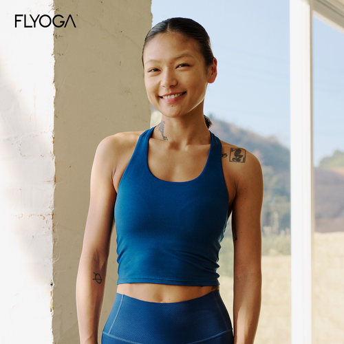 FLYOGA 飞蓝T字短背心固定杯瑜伽运动上衣春夏新品61117